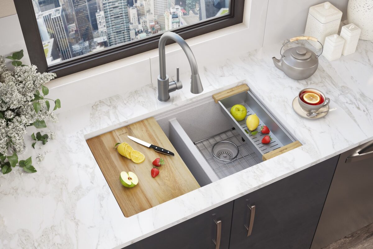 Classic white Quartz sink in prep mode