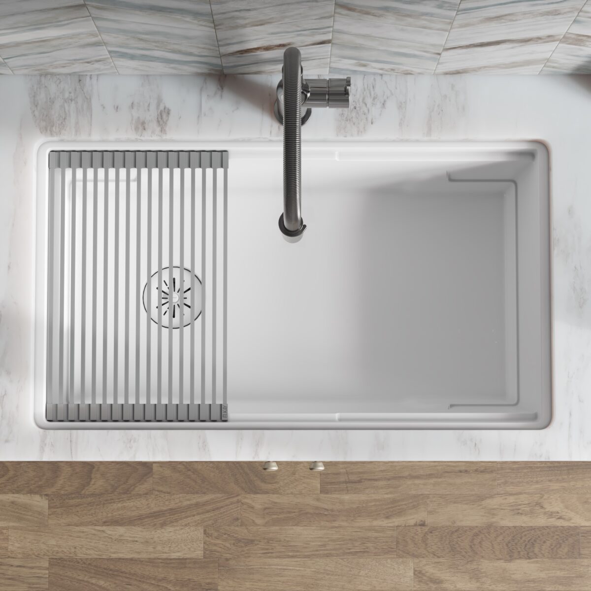 Close-up grid inside Quartz sink