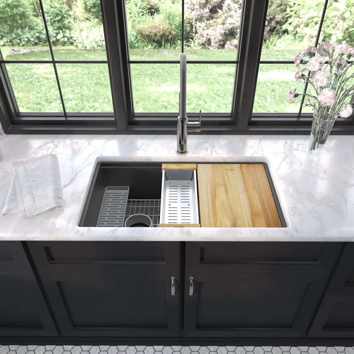 Urban kitchen with matte black Elkay sink