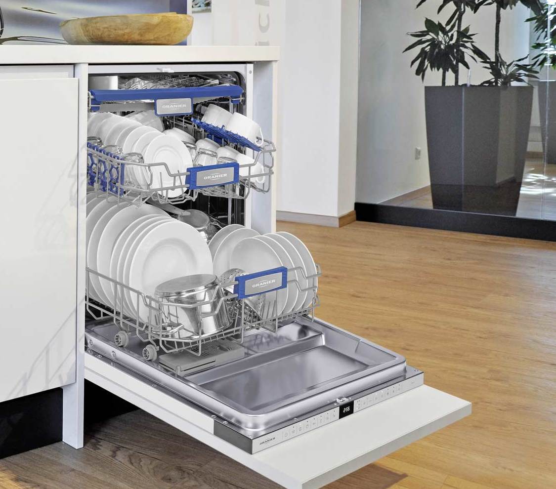 ORANIER dishwasher in a sleek kitchen, designed for compact and ergonomic installation.